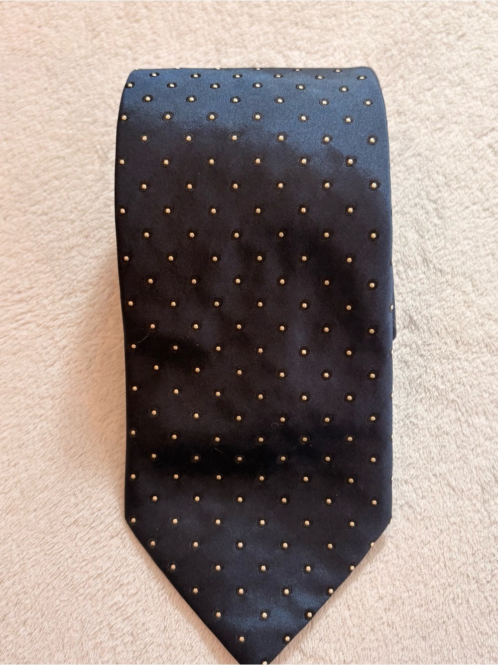 Ermenegildo Zegna Navy Silk Tie with Cream Microdots 100% Silk